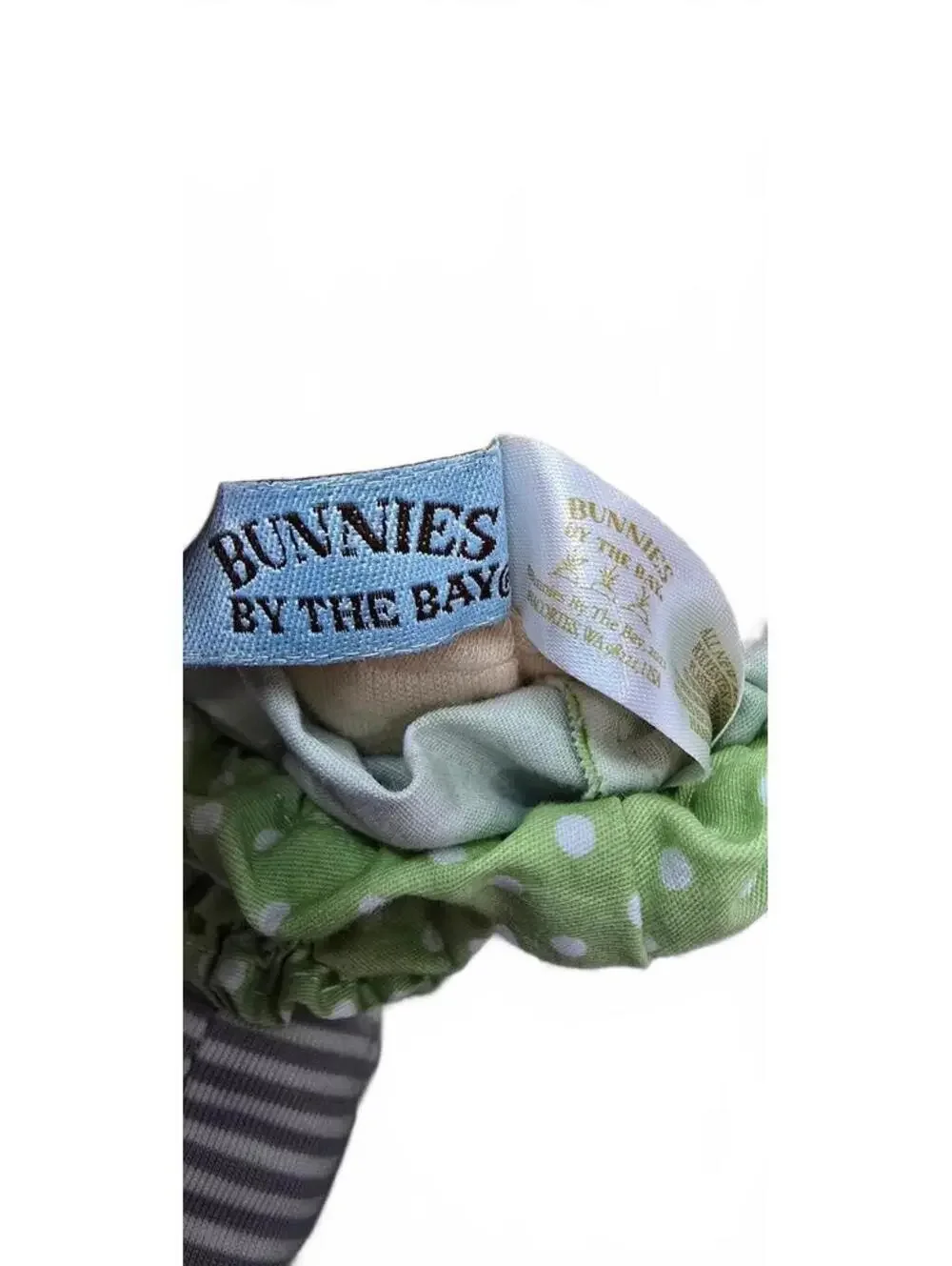 Bunnies By The Bay Handmade Plush Doll with Blue Hat and Green Dress